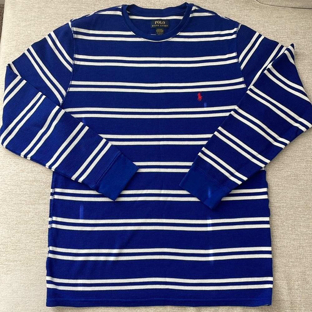 Polo Ralph Lauren Midweight Waffle Stripe Long Sleeve Crew Royal/White Stripe XL